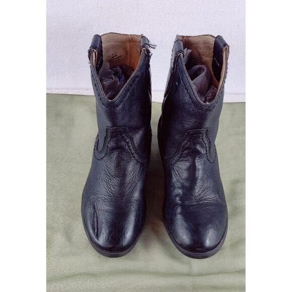 Kids Frye Black Leather Bootie Carson Shortie 13E Unisex Pull On Loops Western - Picture 2 of 13